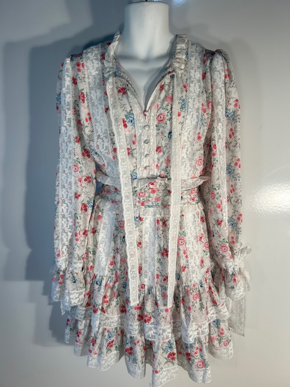 Anthropologie Stellah SZ L White Floral Dress Romantic Cottage Boho Coquette - Picture 4 of 16